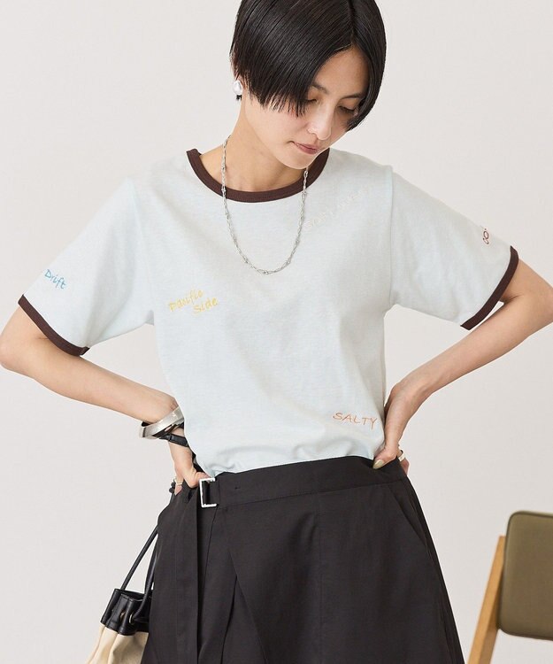 AMERICAN HOLIC ランダムロゴ刺繍リンガーTシャツ Mint