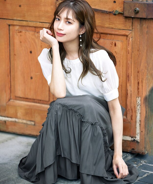 Tiaclasse 【洗える】ギャザーフリルティアードスカート チャコールグレー