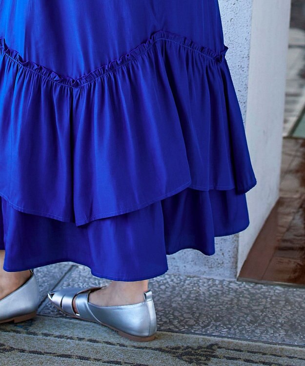 Tiaclasse 【洗える】ギャザーフリルティアードスカート ブルー