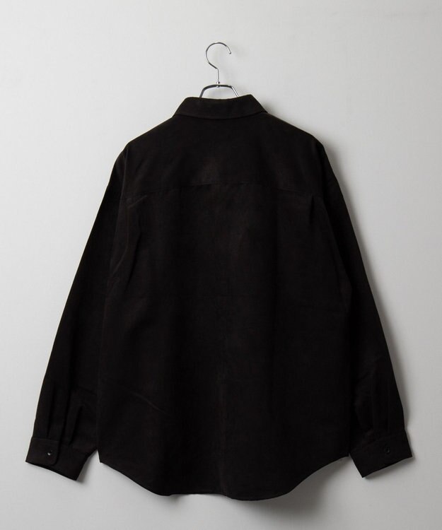 WEGO フェイクスウェードワンポイントBIGシャツ（LS） ブラック中濃色