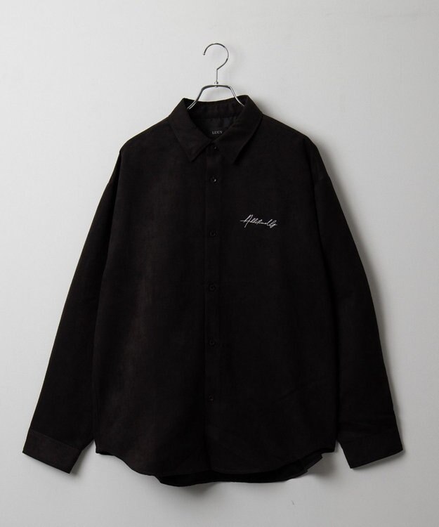WEGO フェイクスウェードワンポイントBIGシャツ（LS） ブラック中濃色