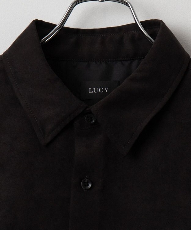 WEGO フェイクスウェードワンポイントBIGシャツ（LS） ブラック中濃色