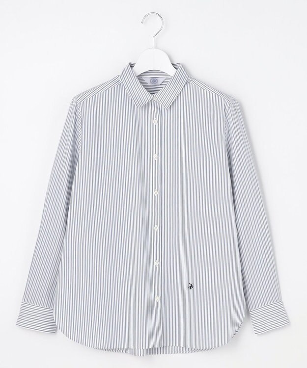 J.PRESS LADIES BEZコットンナイロン ストライプ シャツ ブラウス ホワイト×ネイビー系