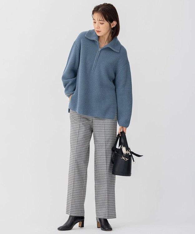 23区 L ウールミルドストレッチチェック ワイドパンツ モノトーンチェック