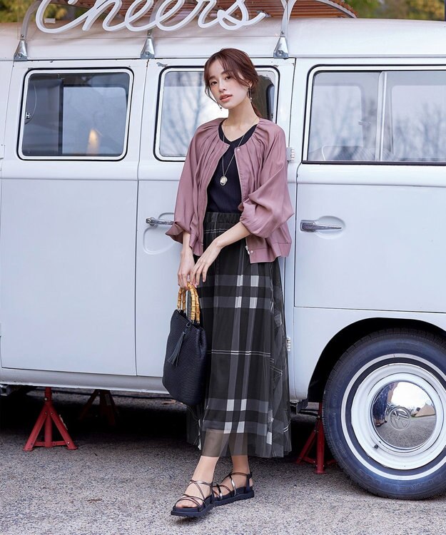 Tiaclasse 【小倉優子さん着用】チュールレースチェックスカート ブラック