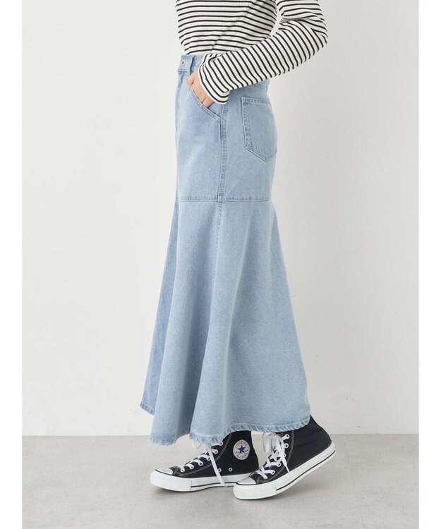 earth music&ecology ペプラムマーメイドデニムスカート Light Indigo