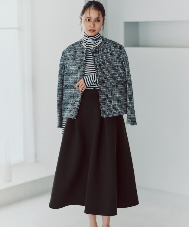 J.PRESS LADIES L Lightループチェック ツイード ジャケット ブラックミックス系