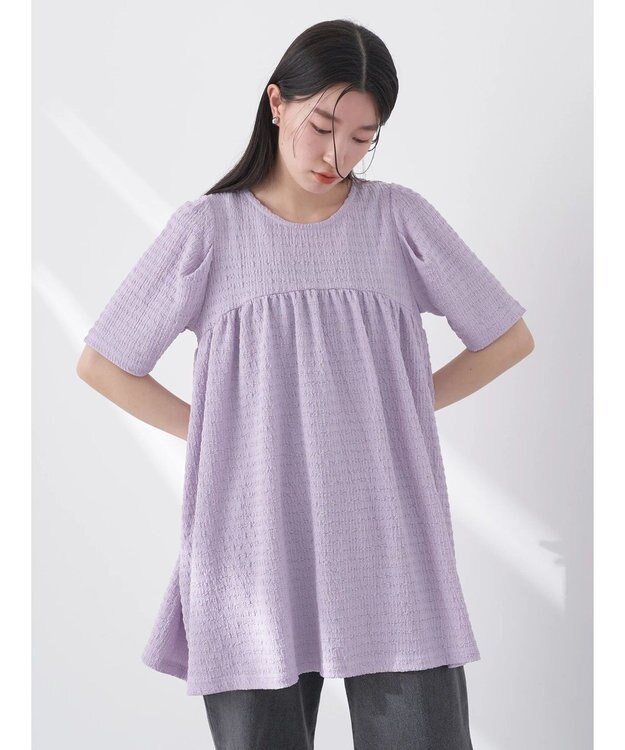 earth music&ecology ジャガードギャザーチュニック Light Purple