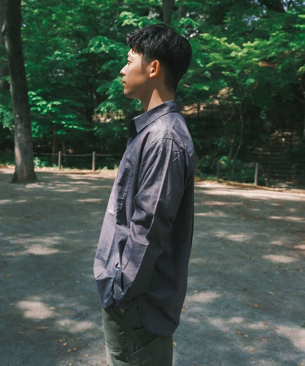 SHARE PARK MENS 【UVカット・撥水・ストレッチ】イージーデニムレギュラーカラーシャツ ネイビー系