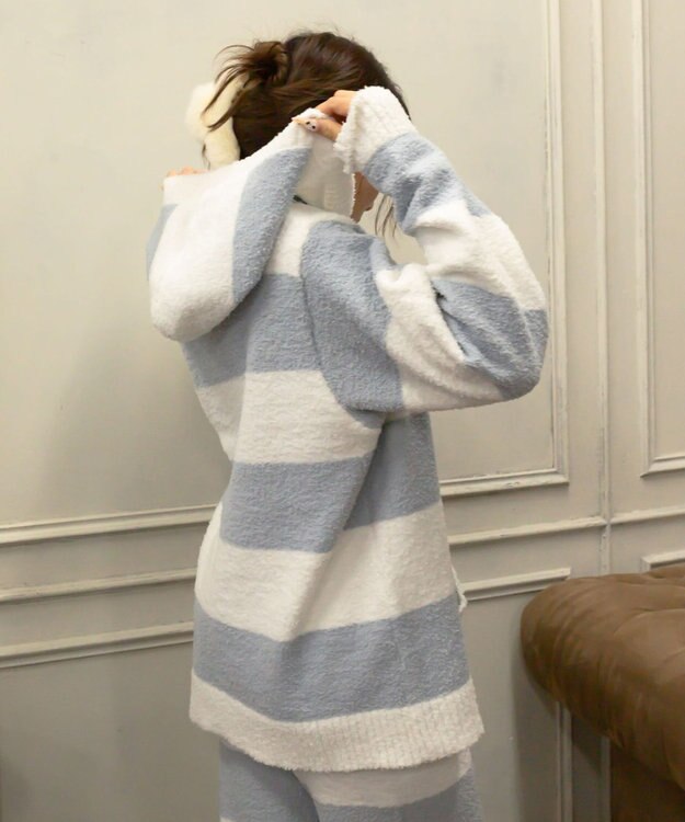 WEGO ボーダーZIPパーカー ブルー