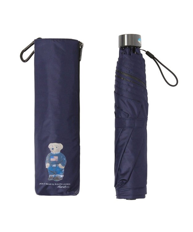 MOONBAT 【WEB限定/遮光率100%/遮熱/UV/耐風】POLO RALPH LAUREN（ポロ ラルフローレン）晴雨兼用日傘 ポロベア 無地 折りたたみ傘 ディープブルー