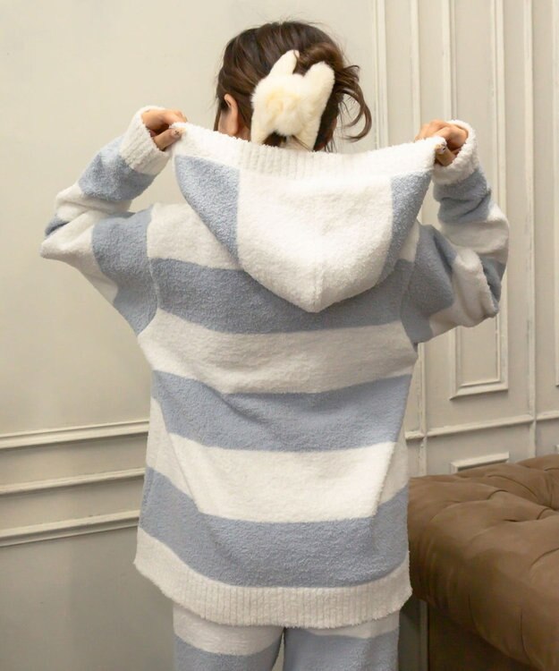 WEGO ボーダーZIPパーカー ブルー