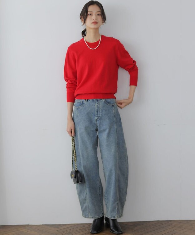 組曲 【加藤ローサさん着用】コットンカシミヤMIX刺繍入りニット レッド系