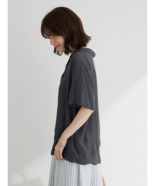 Green Parks ゆったり開襟シャツ Charcoal Gray