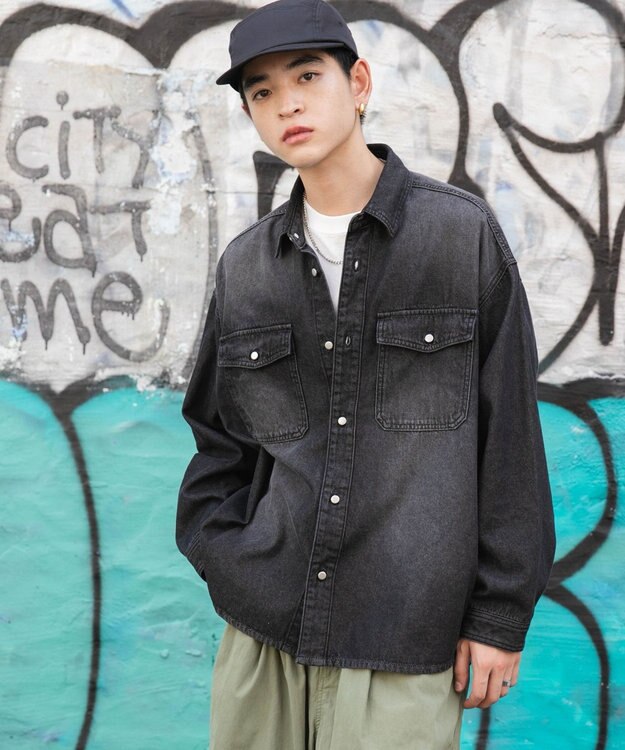 WEGO 【ユニセックス着用ITEM】 デニムBIGシャツ（LS） デニムブラックソノタ