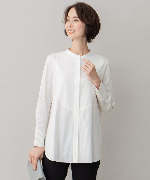 自由区 【洗える】ストレッチシャーティング ブザムシャツ グレー系1