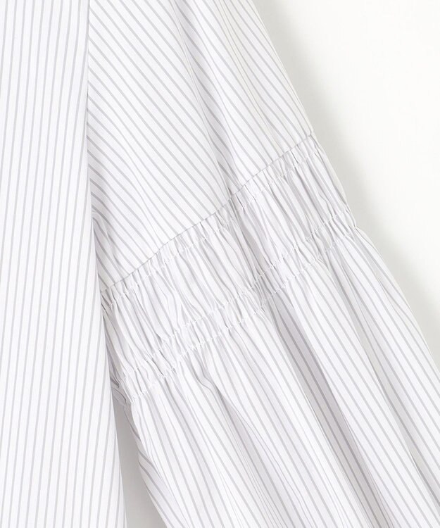 自由区 【洗える】シャーリング ブラウス グレーストライプ