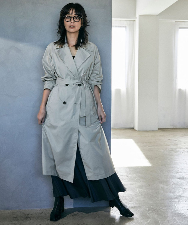 ICB 【撥水加工】 メモリーストレッチタフタ トレンチコート トープ系