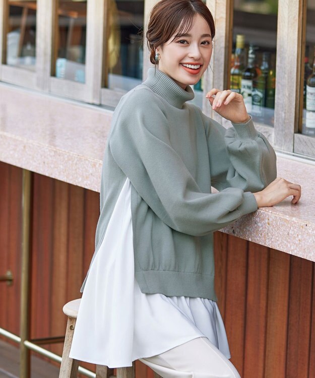 Tiaclasse 【洗える】コンビフレアニットトップス ミント