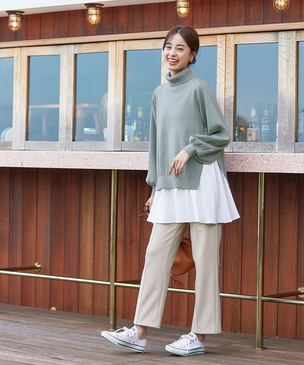 Tiaclasse 【洗える】コンビフレアニットトップス ミント