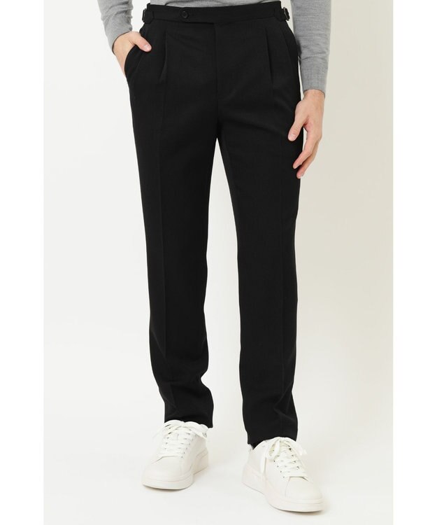 DAKS ツータックサイドベルトウールパンツ ブラック