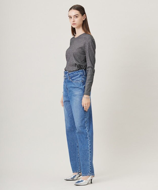 ICB L 【洗える】 シャイニーリブテレコ プルオーバー ブラック×シルバー系