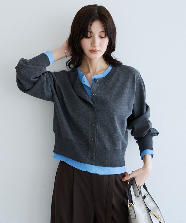 YECCA VECCA 2wayレイヤードクルーネックカーディガン Charcoal Gray