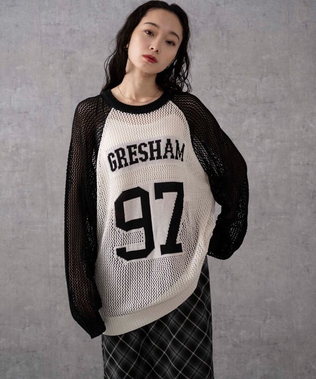 WEGO ロゴメッシュジャガードニット 柄1