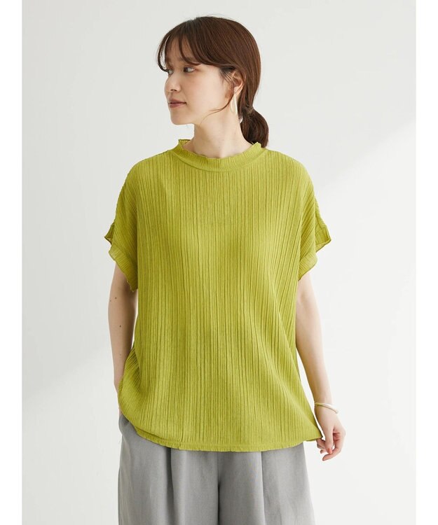Green Parks プリーツ加工フレンチスリーブカットプルオーバー Lime Green