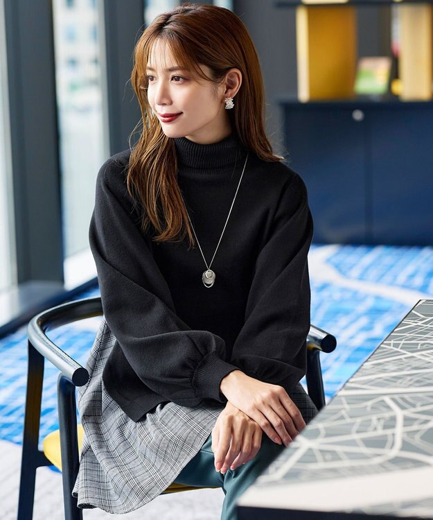 Tiaclasse 【洗える】コンビフレアニットトップス ブラック