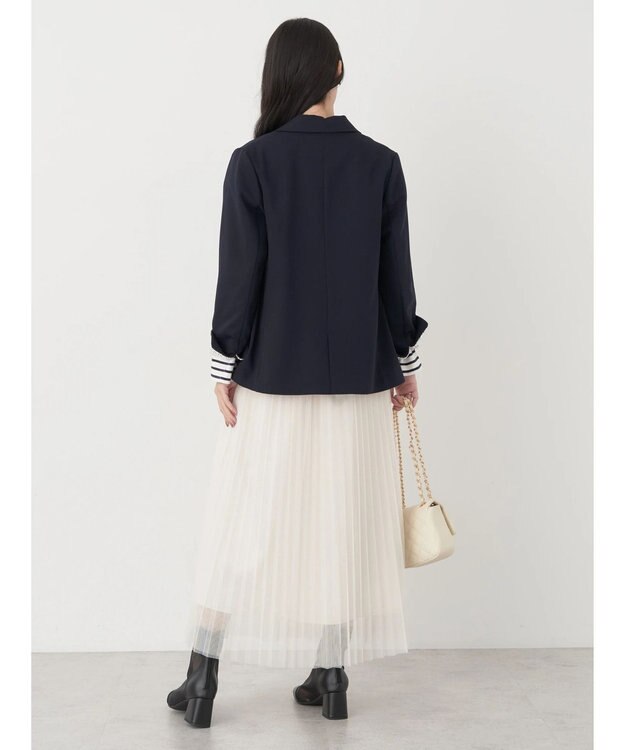 earth music&ecology レースボーダーカットソープルオーバー Navy