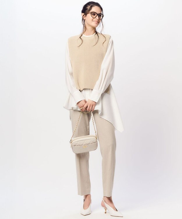 23区 S 【洗える】コットンポリエステルリリヤーン ニットベスト ベージュ系