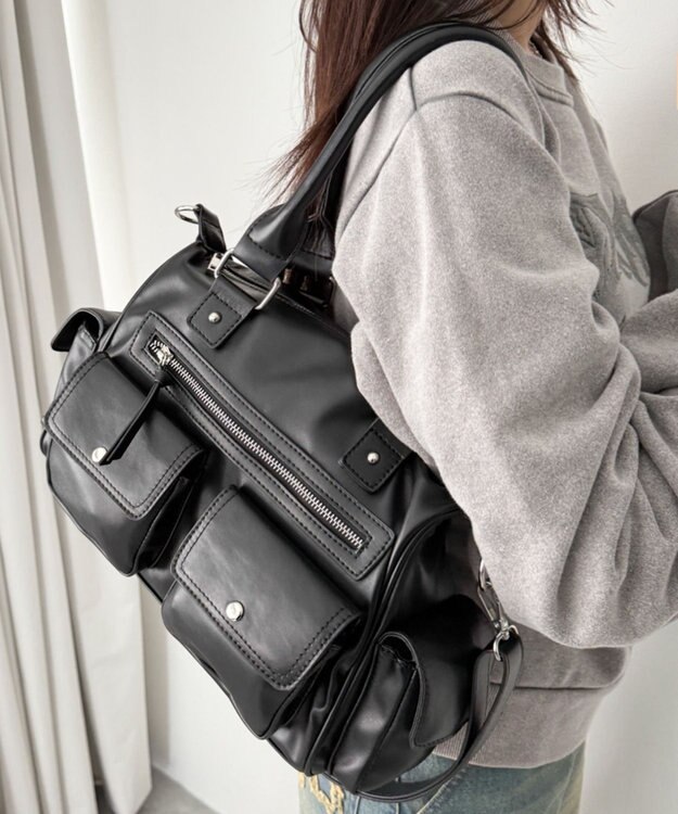 WEGO ポケットデザインボストンショルダー ブラック