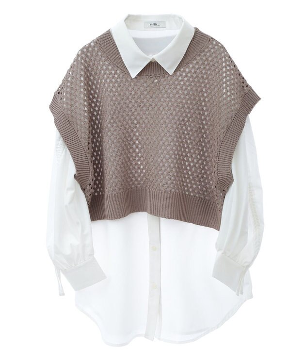 earth music&ecology ＳＥＴ２点メッシュベスト＋シャツ Mocha