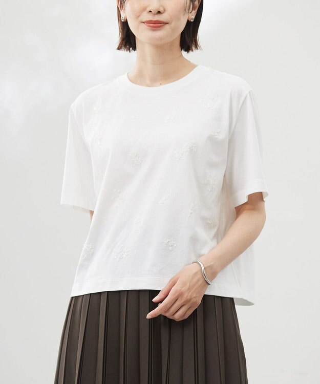 J.PRESS LADIES 【洗える】スパンコール Ｔシャツ オフホワイト系