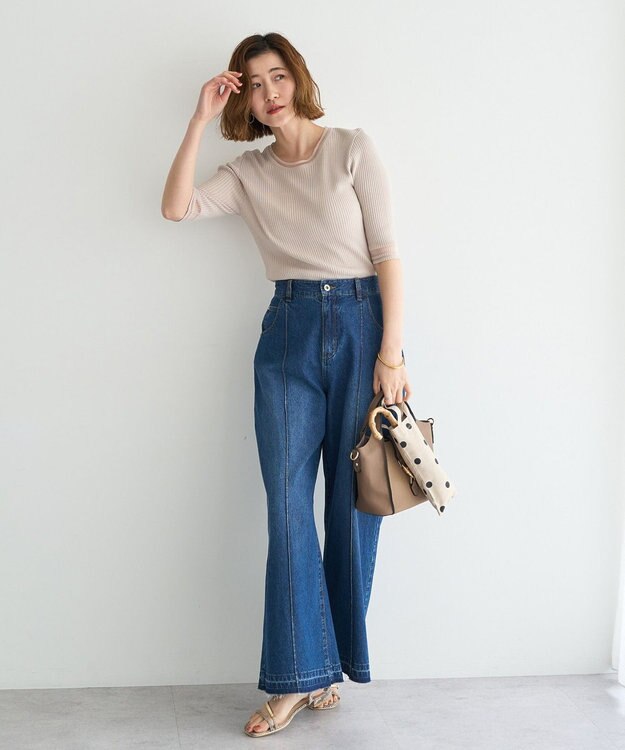 YECCA VECCA シアーMIX5分袖ニット Off White
