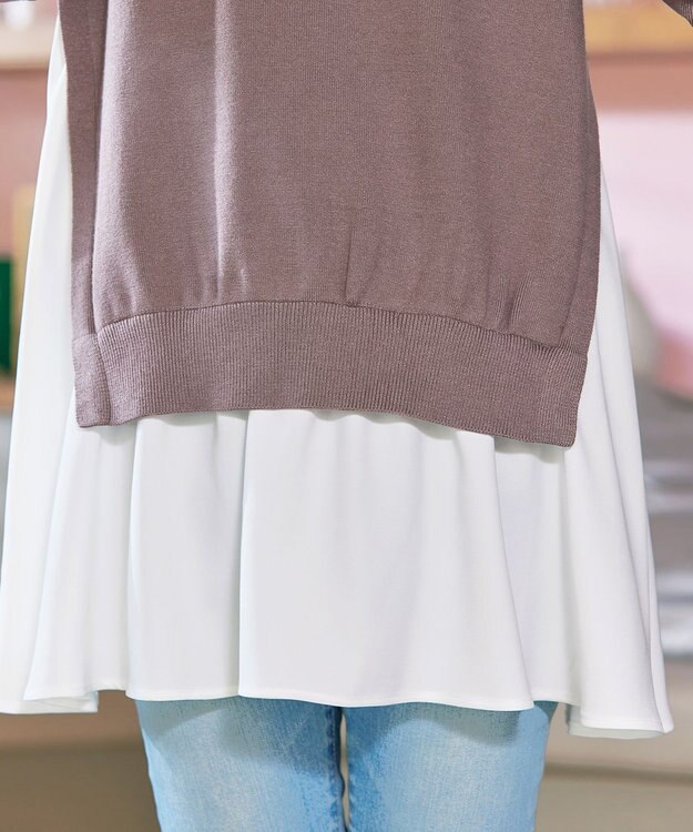 Tiaclasse 【洗える】コンビフレアニットトップス モカ