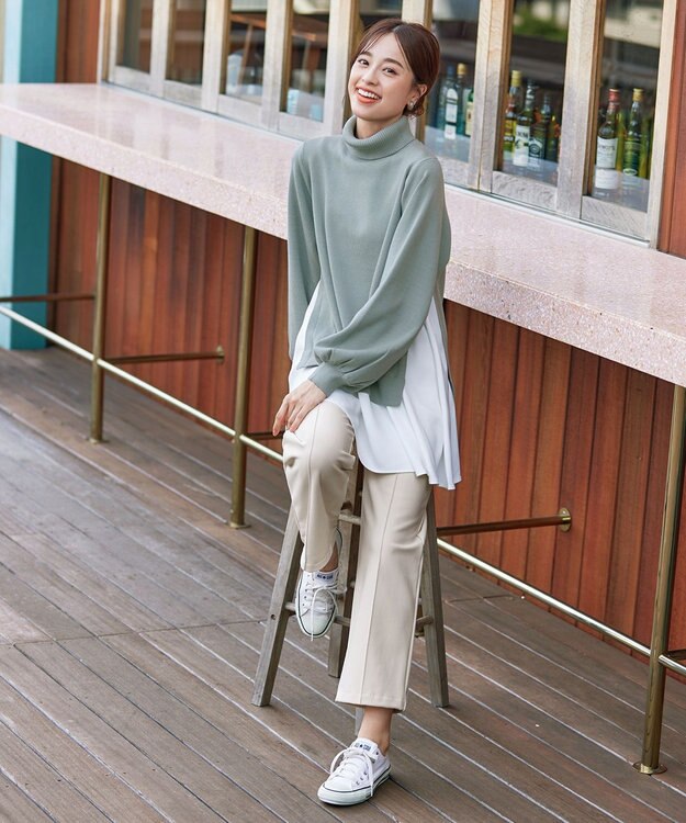 Tiaclasse L 【洗える】コンビフレアニットトップス ミント