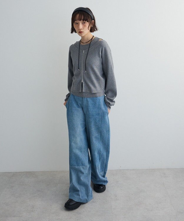 Green Parks SET2点Zipニットカーディガン+アメスリタンク Gray Mixture