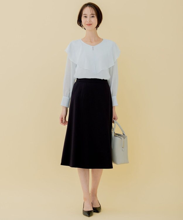 自由区 【XSサイズ～/洗える】ロイヤルシフォン ラッフルブラウス スカイブルー系