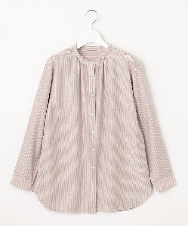 J.PRESS LADIES ストライプジャージー バンドカラー カットソー ピンク系1