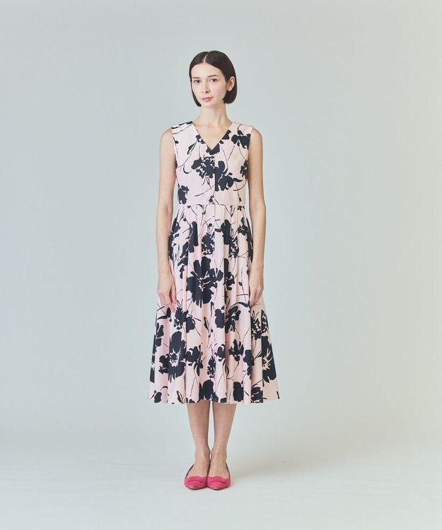 GRACE CONTINENTAL バイカラーボタニカルドレス ピンク