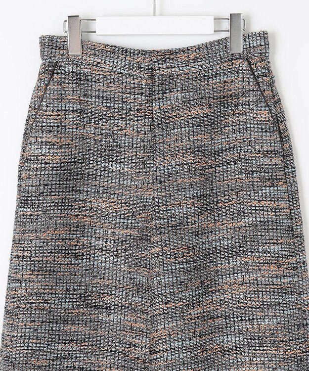 自由区 【洗える】エアリーツイードワイドクロップド パンツ グレイッシュミントミックス