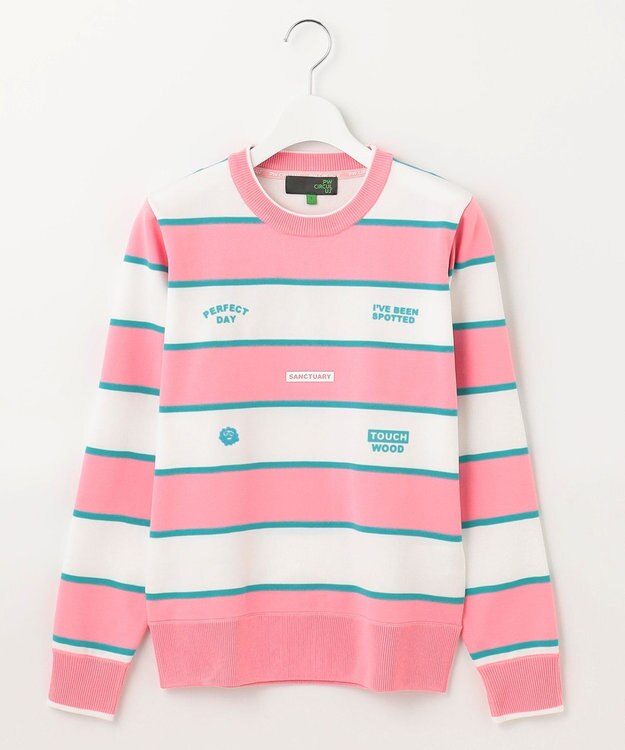 PW CIRCULUS 【WOMEN】【洗える/イージーケア】ロゴ ボーダー ニット ゴルフウェア レディース ピンク系1