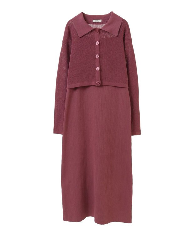 earth music&ecology ＳＥＴ２点襟付きカーディガン＋ニットワンピース Pink