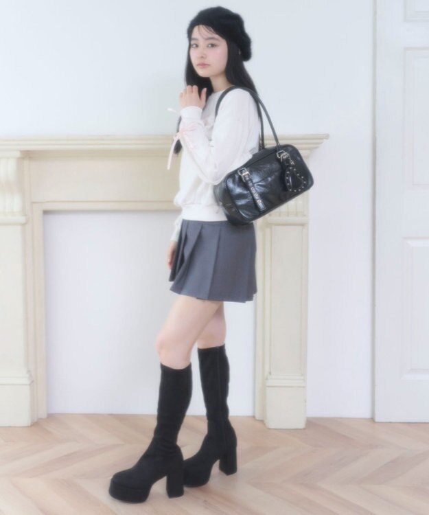 WEGO スタッズハートチャーム付きハトメボストン ブラック