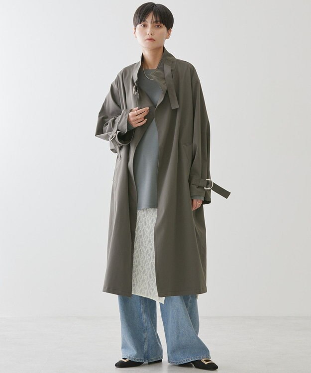 AMERICAN HOLIC スタンドカラーニュアンスロングコート Charcoal Gray