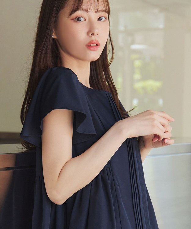 Tiaclasse 【洗える】ペプラムギャザーピンタックブラウス ネイビー