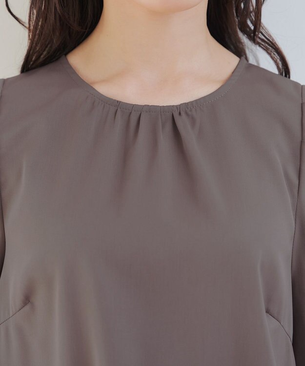 Tiaclasse 【洗える】ボリュームスリーブリボンブラウス モカ