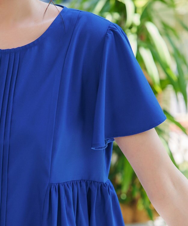 Tiaclasse 【洗える】ペプラムギャザーピンタックブラウス ブルー